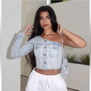 Zara Denim Blue Asymmetrical Crop Top